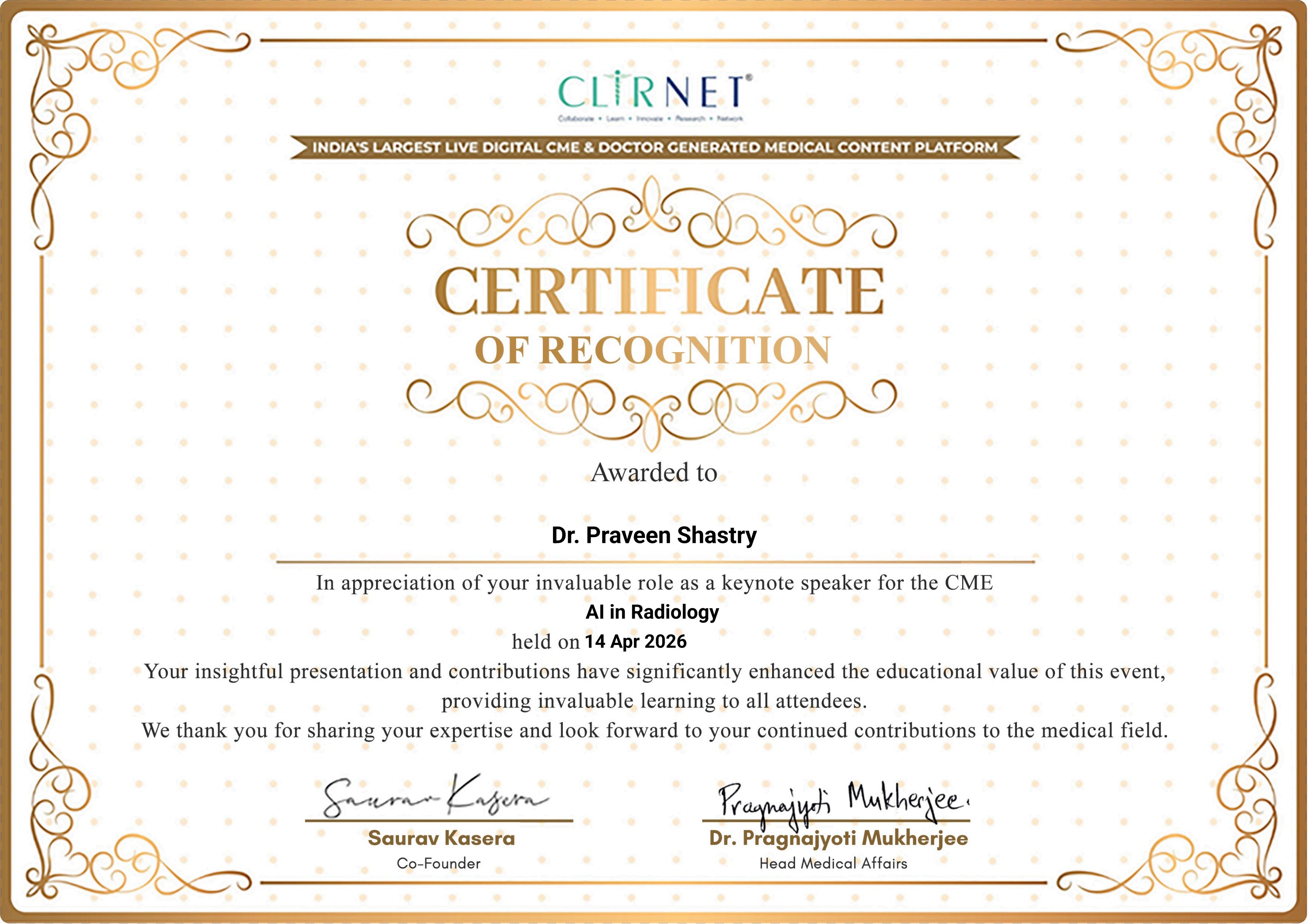 Keynote Speaker — AI in Radiology CME